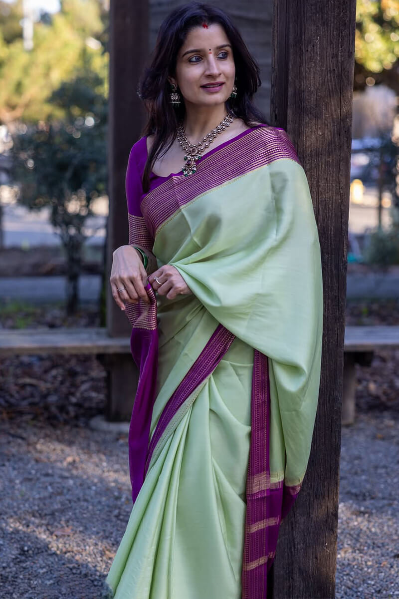 Whimsical Sea Green Soft Silk Saree With Fantabulous Blouse Piece