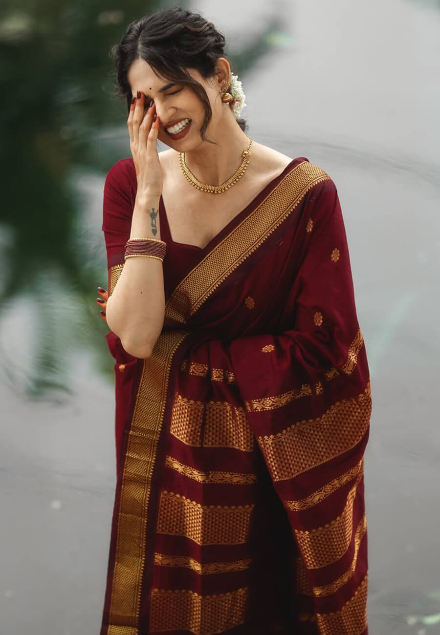 Blooming Maroon Soft Silk Saree With Vivacious Blouse Piece
