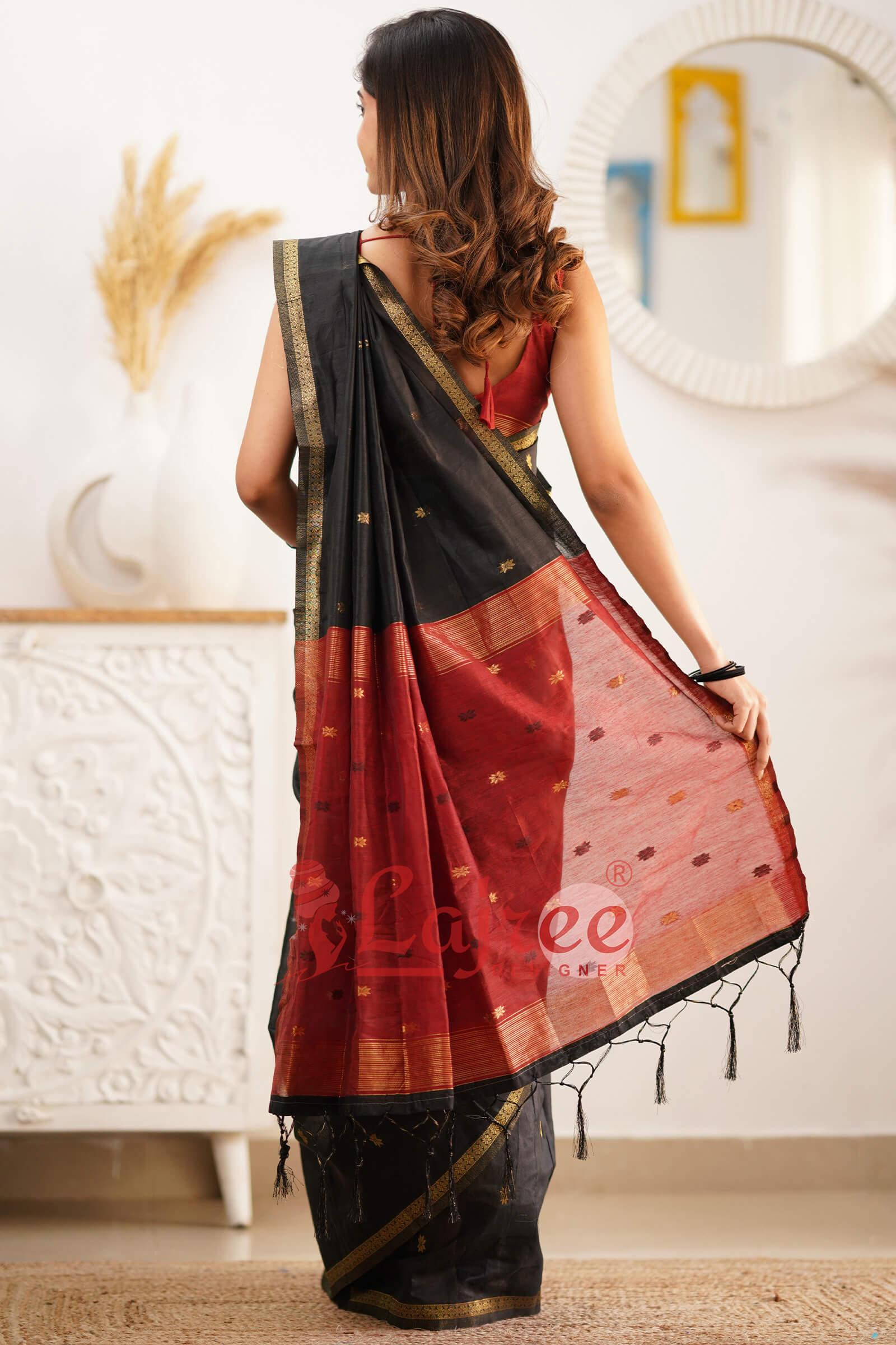 Trendy Black Cotton Silk Saree With Marvellous Blouse Piece