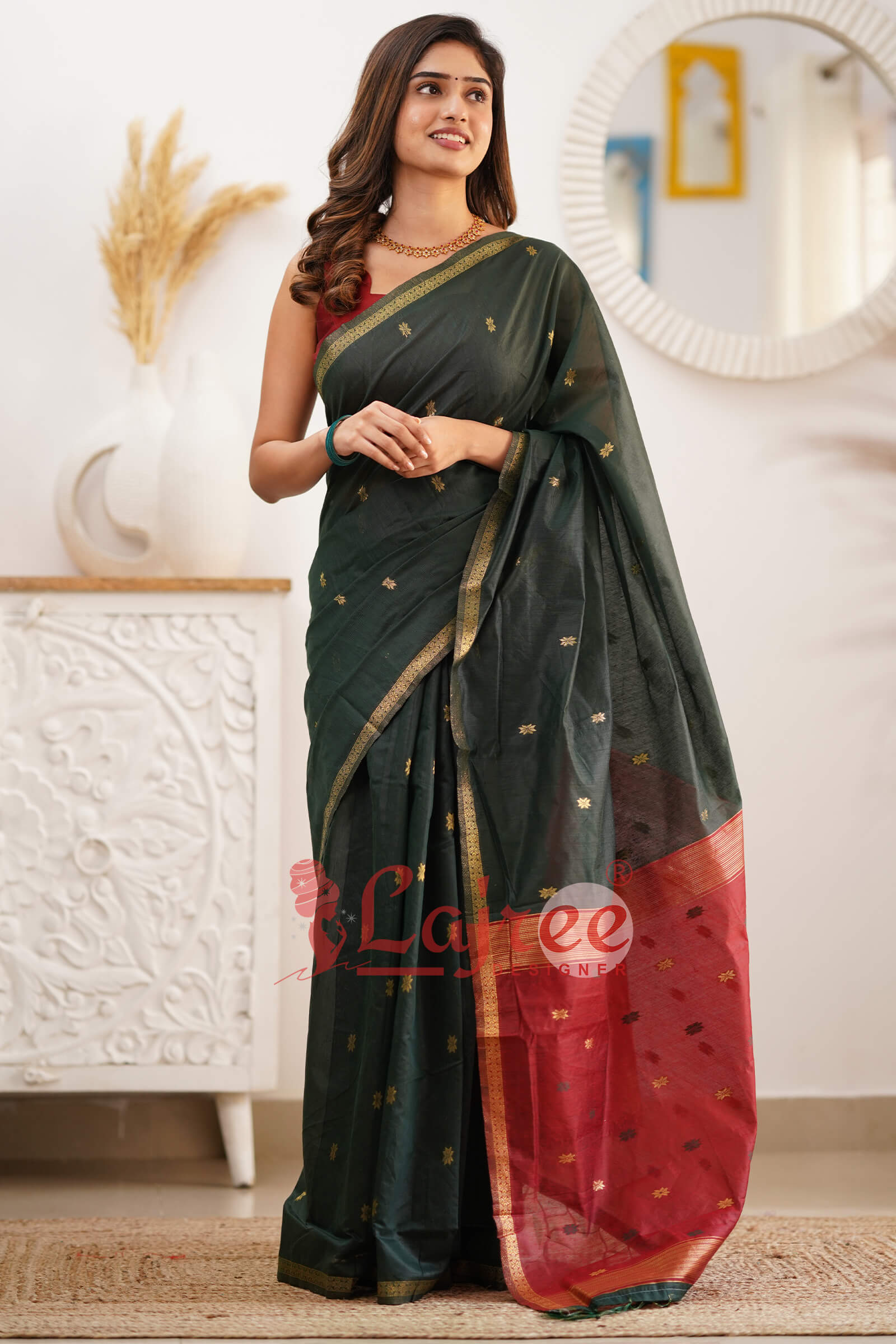 Sophisticated Green Cotton Silk Saree With Prodigal Blouse Piece