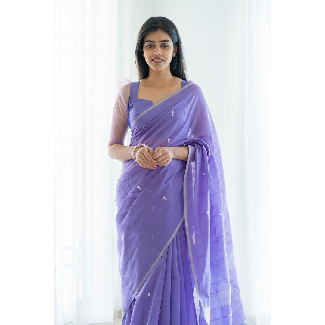 Magnetic Lavendor Cotton Silk Saree With Woebegone Blouse Piece