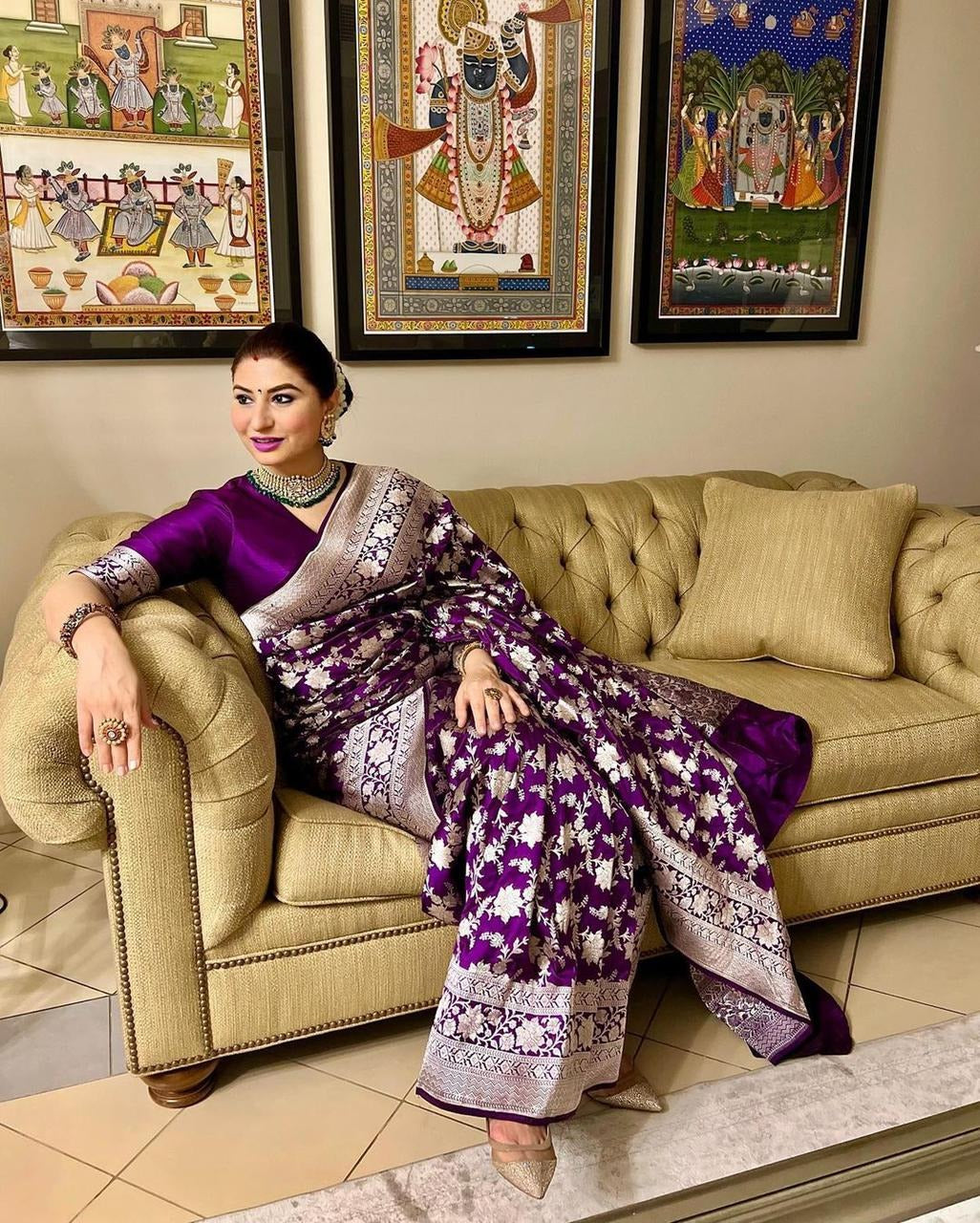 Purple Woven Banarasi Silk Saree with Jacquard Work