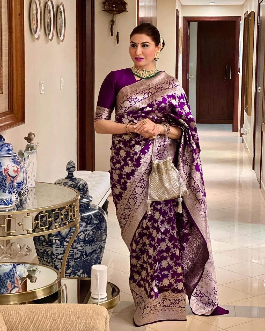 Purple Woven Banarasi Silk Saree with Jacquard Work