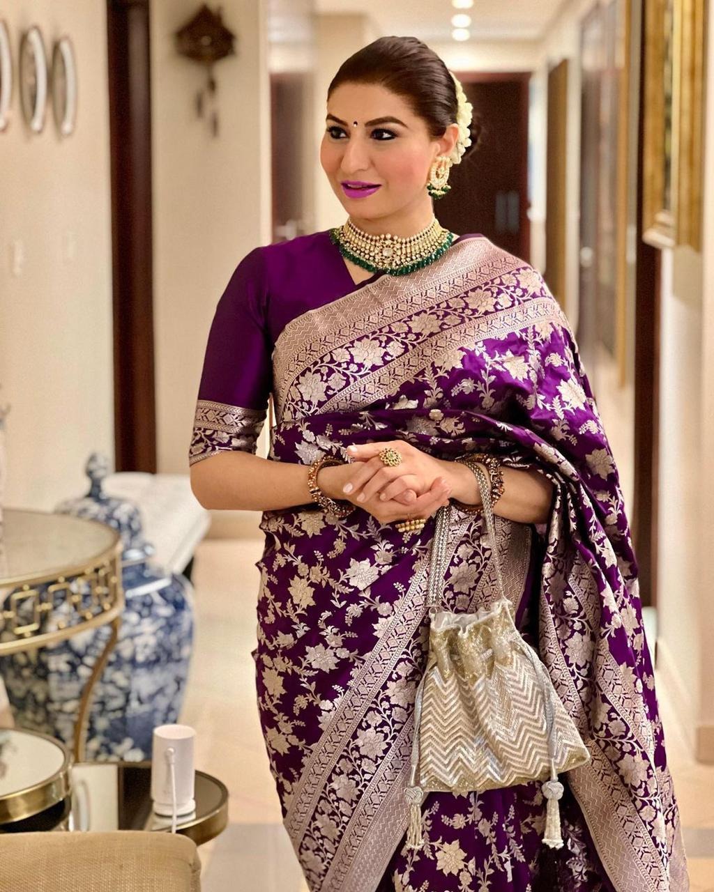 Purple Woven Banarasi Silk Saree with Jacquard Work