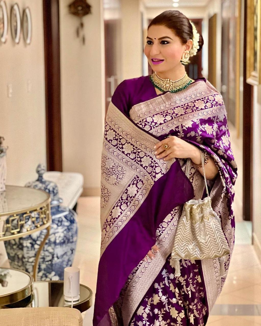 Purple Woven Banarasi Silk Saree with Jacquard Work